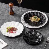 Popxstar  1PC Ceramic Dinner Plates for Home Pleated Texture Design Western Plates Japanese Style Dishes Good Looking Tableware