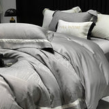 Popxstar  Luxury Satin Jacquard Bedding Set 1000TC Lyocell Cotton Soft Silky Duvet Cover Set Bed Sheet/Fitted Sheet Pillowcases 4Pcs