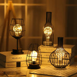 Popxstar  1PC Indoor Iron Wire Cage Design Night Light,Battery-Powered LED Lamp, Decorative Table Lighting for Bedroom, Living Room