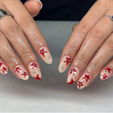 Popxstar  Y2K Girls Press on Nails Short Round Head Fake Nails Red Five-pointed Star Designs Simple Charms False Nails Wearable Manicure