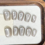 Popxstar  10pcs Red Cat's Eye Handmade Fake Nails Wearable Simple Glitter Solid Color Short Ballet False Nail Tips Finished Press on Nails