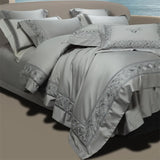 Popxstar  1400TC Egyptian Cotton Silky Luxury Wide Edge Embroidery Grey Bedding Set Duvet Cover Bed Sheet/Fitted Sheet Pillowcases 4Pcs