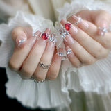 Popxstar  24Pcs Long Ballerina Fake Nails Sparkly Diamond Designs Press on Nails White Pearl Clear False Nails for Women Bride Wedding