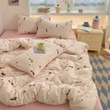 Popxstar  100% Cotton Bedding Set Cartoon Cute Animals Duvet Cover Set Bed Linen Flat Sheets Set 2 Pillowcases Single Double Queen Size