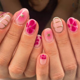 Popxstar 24pcs White Flower Fake Nail Tips Ins Yellow Pink Blush False Nails Wearable Full Cover European Almond Shaped Press on Nails