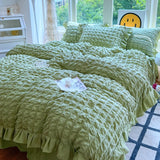 Popxstar Korean Princess Style Lace Ruffles Bedding Set Skin-friendly Soft Seersucker Duvet Cover Set Bed Sheet Or Bed Skirt Pillowcases