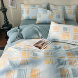 Nordic Style 100% Cotton Duvet Cover Set 1 Duvet Cover 2 Pillowcase Plaid Print Bedding Standard Size Bedroom Decoration