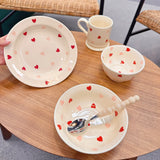 Popxstar  Heart-Shaped Ceramic Dinnerware Set, Dinner Plate, Rice Salad Bowl, Coffee Mug, Japanese Love, Warm Gift For Valentine Day