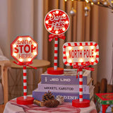 Popxstar LED Christmas Lamp Santa Stop Here Street Sign Xmas Wooden Desktop Ornaments Light 2024 Christmas Home Decoration New Year Gifts