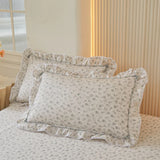 Popxstar  2pcs Flower Prints Ruffles Pure Cotton Pillowcases 48x74cm Sizes Cushion Cover for Bed Floral Style Pillowslip
