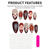 Popxstar  10Pcs Handmade Press On Nails Almond Red French Tips Fake Nails Fairy Flower Designs Bride Wedding Boho Style False Nails