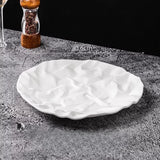 Popxstar  1PC Ceramic Dinner Plates for Home Pleated Texture Design Western Plates Japanese Style Dishes Good Looking Tableware