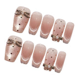 Popxstar  10Pcs Handmade Press On Nails Nude Pink Color Ballet Fake Nails Glossy Cat's Eyes Designs Full Cover False Nails Bowknot Decor