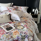 Popxstar  Premium 1000TC Egyptian Cotton American Oil Painting Style Flower Print Bedding Set Duvet Cover Bed Sheet Set Pillowcases 4Pcs