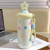650ml Portable Insulated Steel Water Cup for Girls with Straw And Printed Handle High-Aesthetic Portable Drinkware