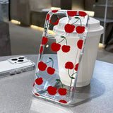 Popxstar INS Korean Red Cherry Phone Case For iPhone 15 Pro Case iPhone 11 13 12 14 Pro Max XR XS X 7 8 Plus SE Clear Shockproof Cover