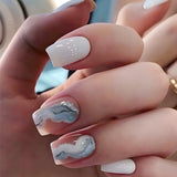 Popxstar 24Pcs Short Ballet False Nails with Bow Design White French Press on Nails Wearable Square Head Full Cover Fake Nail Manicure