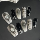 Popxstar 10Pcs Long Ballerina Handmade Press on Nails Pink Black Fake Nails Wearable Stick-on Nails Full Cover False Nail Uñas Postizas