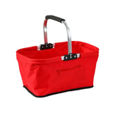 26 L Grocery Shopping Basket Aluminum Frame Oxford Cloth Shopping Bag Basket Handheld with Zippered Side Pockets