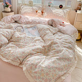 Popxstar  INS Princess Bedding Set 이불세트 2025 New Soft Wrinkled Double-layer Bed Flat Sheet Twin Queen Size Duvet Set Pillowcase Bed Linens