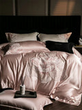 Popxstar  High Precision Damask Egyptian Cotton Flowers Embroidery Luxury Bedding Set Duvet Cover Flat/Fitted Bed Sheet Pillowcasess 4Pcs