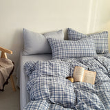 Plaid printing skin-friendly and comfortable double-layer yarn small fresh printing four-piece set, dormitory