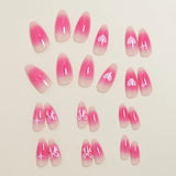 Popxstar  Blush Pink Almond Fake Nails Love Heart Bowknot Star Printed Acrylic Nails Press On 24Pcs Full Cover False Nails for Manicure
