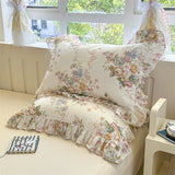 Popxstar  2pcs Flower Prints Ruffles 100% Cotton Pillowcases 48x74cm Sizes Cushion Cover for Bed Floral Style Adults Kids Pillowslip