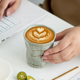 Popxstar  Japanese Handmade Rough Pottery Mugs Retro Plaid Fold Ceramics Coffee Cups Household Restaurant Milk Juice Cereal Breakfast Cups