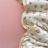 Popxstar INS Girls Cherry Soft Bedding Set Washed Cotton Bed Sheet Queen King Size Duvet Set Flower Comforter Set Pillowcase Bed Linens