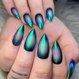 Popxstar 24pcs Silver Almond False Nails Oval Decorated Cloud Milk Wearable Fake Nails Short Press On Nail Coffin Detachable French Tips