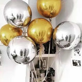 Popxstar 3pcs 4D Round Balloons Metallic Rose Gold Silver Foil Balloons Party Decorations for Birthday Wedding Gender Reveal Photo Props