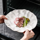Popxstar  1PC Ceramic Dinner Plates for Home Pleated Texture Design Western Plates Japanese Style Dishes Good Looking Tableware