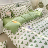 Popxstar Korean Retro Floral Bedding Set 100% Washed Cotton Bed Sheets Set Soft Duvet Cover Bed Linen Pillowcase Single Double Queen King