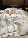 Popxstar  High Precision Damask Egyptian Cotton Flower Embroidery Luxury 4/5Pcs Bedding Set Duvet Cover Flat/Fitted Bed Sheet Pillowcases