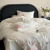 Popxstar  Flowers Embroidery Luxury Bedding Set Egyptian Cotton Single Queen King Size Duvet Cover Flat/Fitted Bed Sheet Pillowcases 3/4Pc