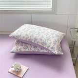 Popxstar Purple Flowers Bedding Sets Romantic Floral Duvet Covers Bed Flat Sheet Pillowcases Washed Cotton Quilt Cover Girls Bed Linen