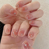 Popxstar Blush Pink False Nails Bowknot Diamond Pearl 3D Design Press on Nail Tips with Harmless Smooth Edge Nails Woman DIY Fake Nails