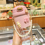 Ins Simple Fashion Plastic Water Bottle For Girls With Leather Sleeve And Strap Straw Adult Pregnant Women Portable Sippy Cups