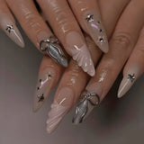 Popxstar 24pcs Pink French Stilettos Fake Nails Starlight Design False Nail Almond Full Cover Press on Nails Simple Datachable Finished