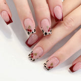 popxstar 24Pcs Pink French Style Fake Nails 3D Bowknot Designs Short Square Press on Nails Sweet Korean Fashion False Nail for Women Girl
