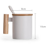 Popxstar  310ML Ceramic Coffee Mug with Wooden Handle & Lid Milk Cup Couple's Mug Office Kitchen Water Cup Drinkware Gift Box Set
