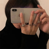 Popxstar  Vintage Pink Roman Numerals Cool Rings Set for Women Rock Hip Hop Twist Geometry Open Ring Fashion Ins Jewelry Gifts