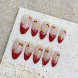 Popxstar  10Pcs French Almond Handmade Press on Nails Fake Nails with Cherry Pattern Wearable Stick-on Nails False Nail