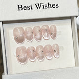 Popxstar  10Pcs Short Oval Shaped Fake Nails Nude Pink Handmade Press On Nails Elegant Bowknot Love Heart Designs for Sweet Girls Manicure
