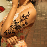 Popxstar  1 Pc Washable Temporary Tattoo, Vivid Red Ink Flower Minimalist Design, Suitable For Daily Use