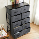 Popxstar Bedside Table For Bedroom With 10 Fabric Drawers Nightstand Storage Cabinet With Steel Frame Clothes Storage Display Cabinet