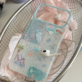 Cute Stars Blue Ocean Fish Jellyfish Starfish Beach Coconut Tree Glitter Cover for iPhone 14 15 16 17 ProMax Air Shockproof Case