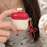 Popxstar  Simple Lovely Polka Dot Red Two Tone Earphone Case For AirPods Pro 2 With Bowknot Pendant Protection Cover For AirPods 1 2 3 4