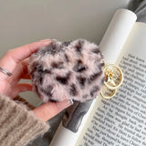 Popxstar  Luxury Pink Leopard Print Winter Plush Earphone Case For AirPods 1 2 3 4 Pro 2 Bluetooth Headset Protective Shell With Keychain